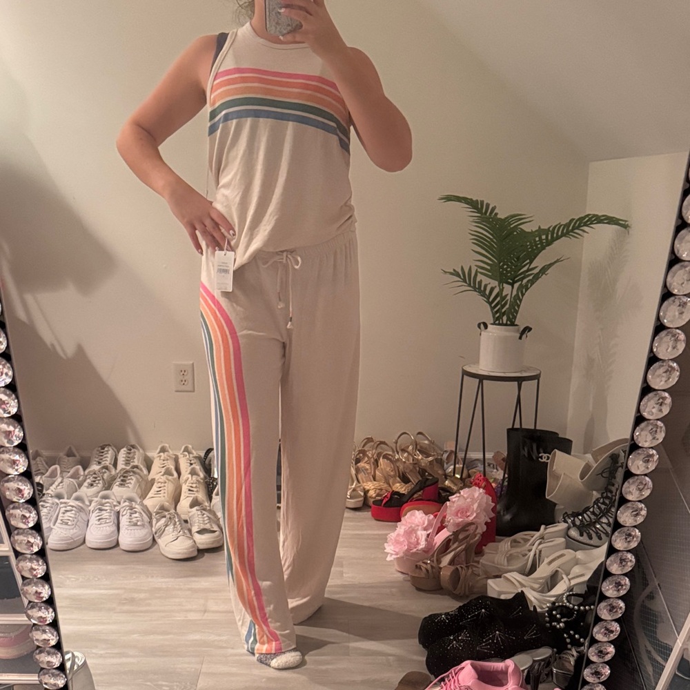 Striped Cream Pants and Top Lounge Set